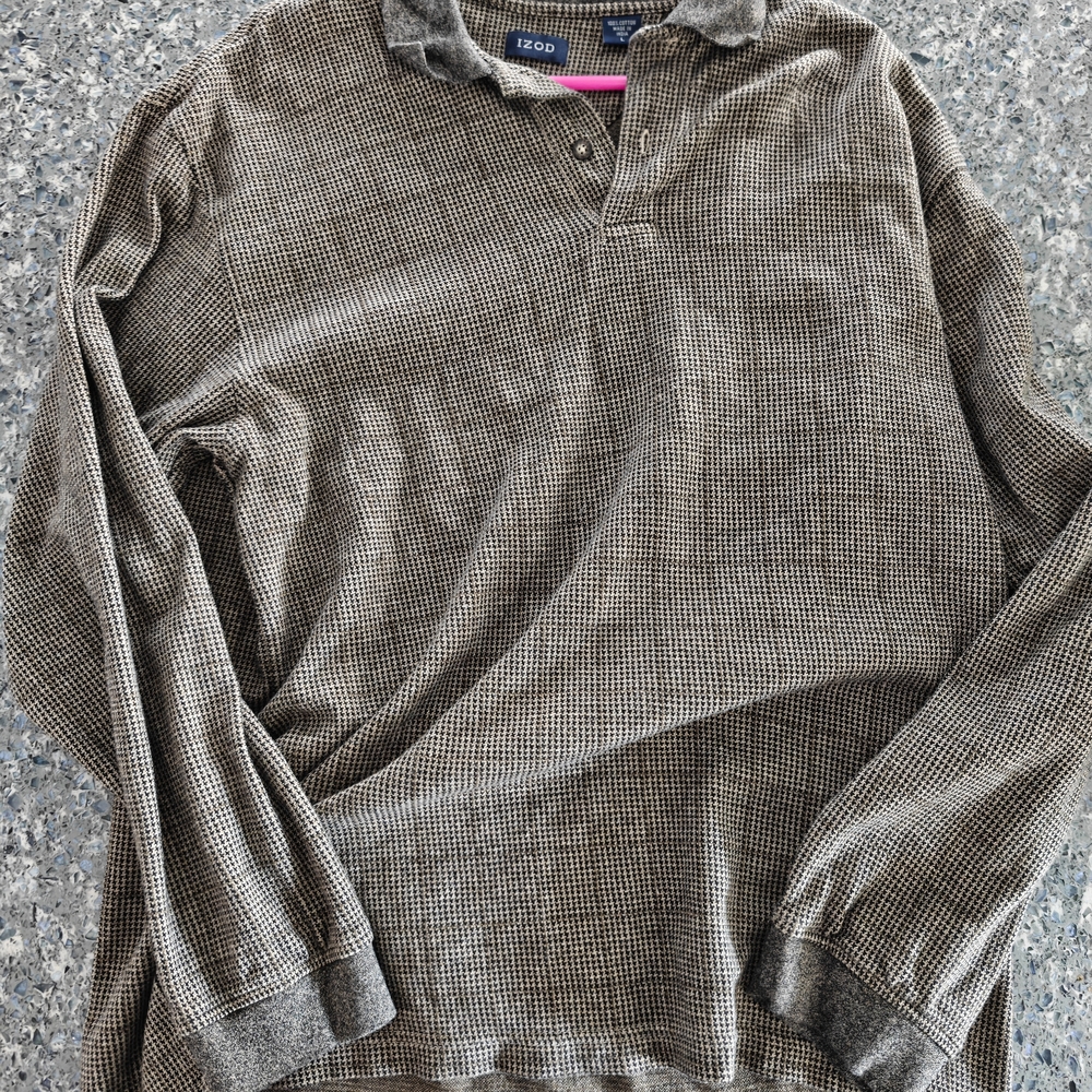 Brown Houndstooth Long Sleeve Polo Shirt